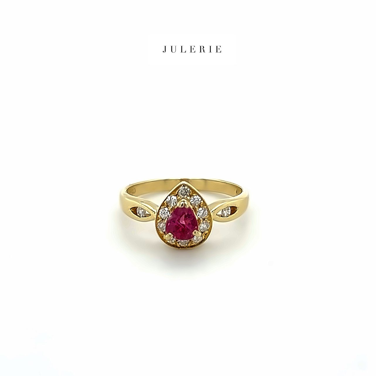 PEARSHAPE RUBY AND DIAMOND RING