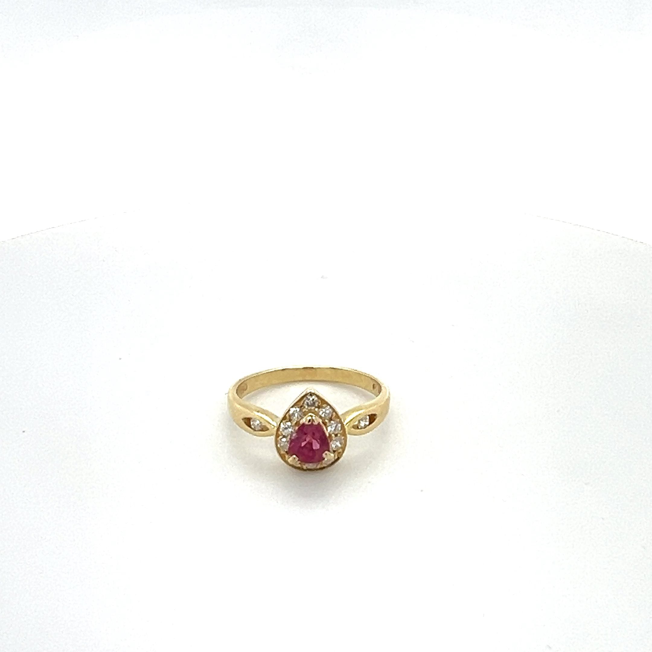 PEARSHAPE RUBY AND DIAMOND RING