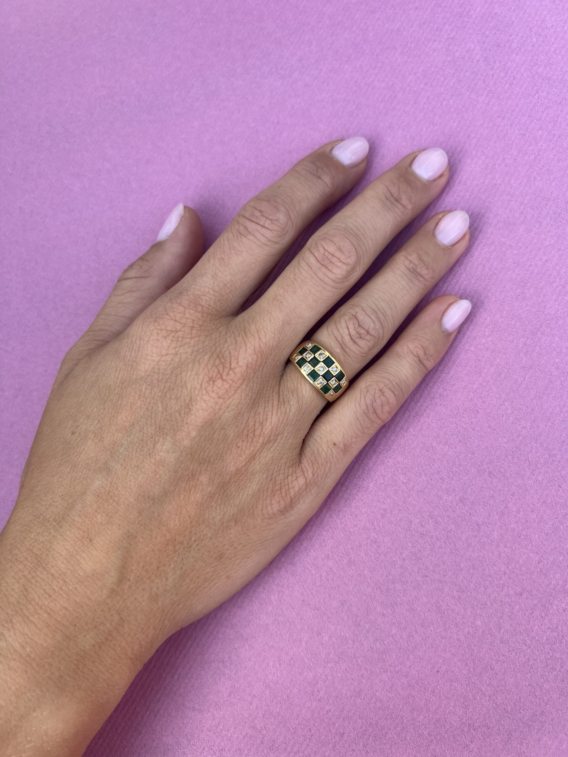 VINTAGE CHECKERS EMERALD & DIAMOND RING