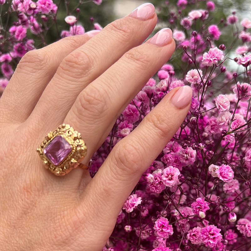 PINK SQUARE STATEMENT RING