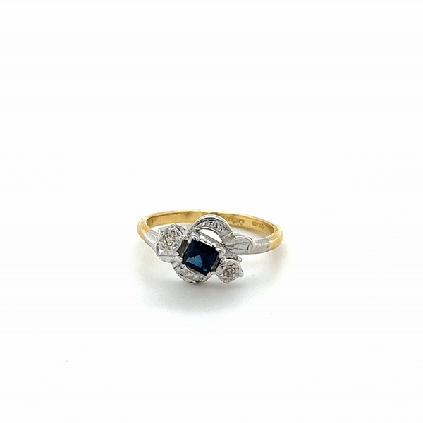 SAPPHIRE & DIAMOND TWO -TONE RING