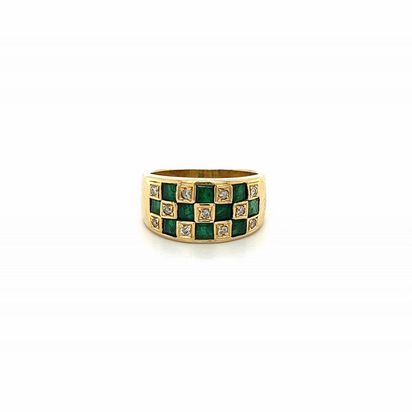 VINTAGE CHECKERS EMERALD & DIAMOND RING