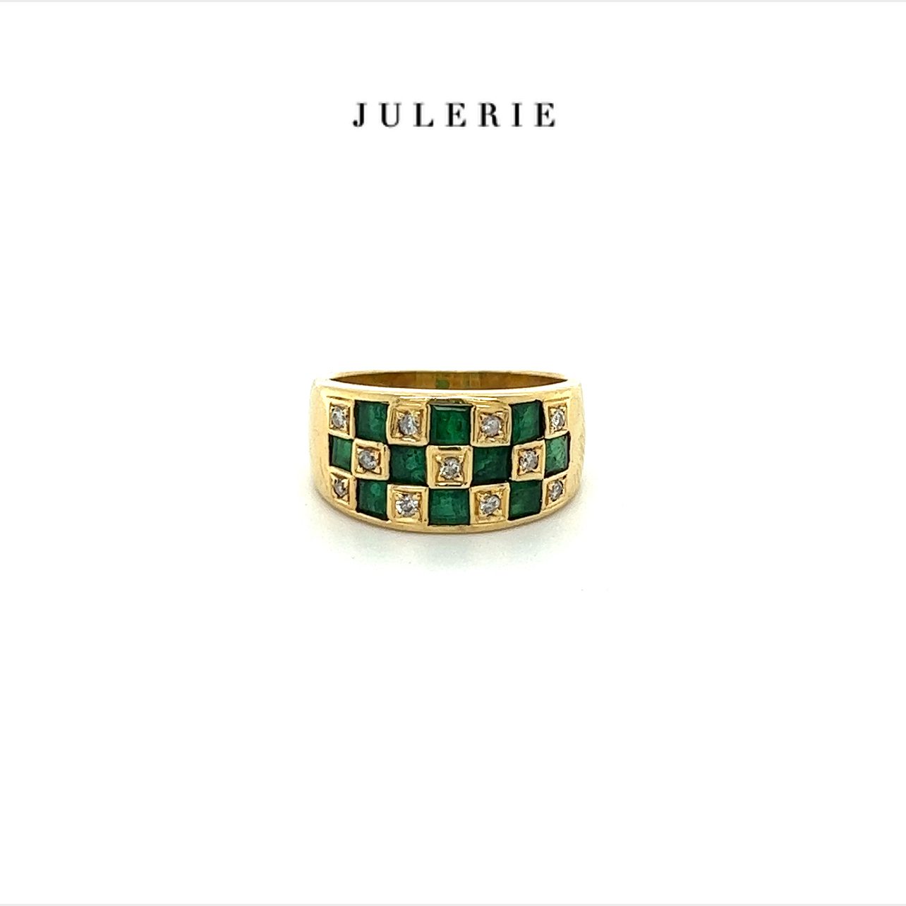 VINTAGE CHECKERS EMERALD & DIAMOND RING